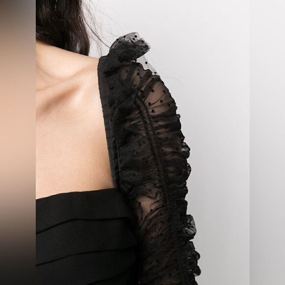 NWT Self-Portrait Crepe Dot Mesh Sleeved Midi Dress - Picture 7 of 16